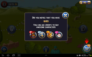 As the player earns points, they can purchase "replacement" birds to help with difficult levels.