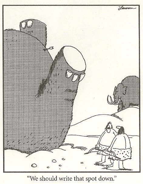 Thanks to Gary Larson this is how I always picture cavemen.