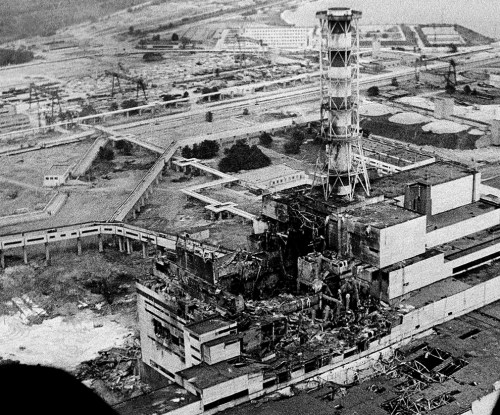 Chernobyl's #4 reactor after the steam explosion and meltdown.