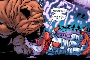 Cosmo encounters Lockjaw of the Inhumans.