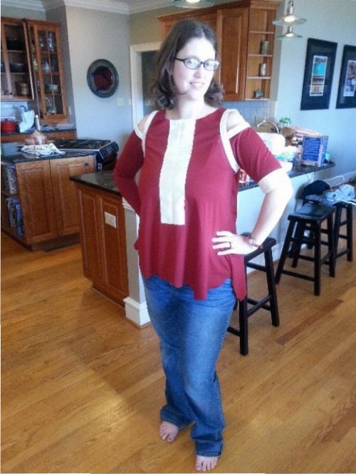 Me, modeling our latest work-in-progress